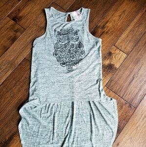 MAUVE Sparkly Green shirt with black Owl tank top Hi/Low Sleeveless shirt